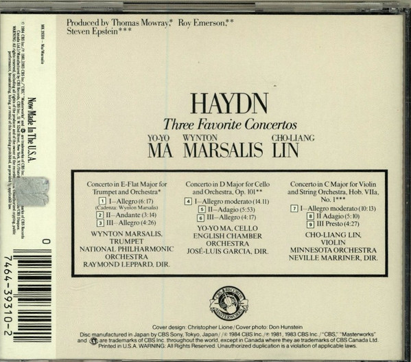 Joseph Haydn / Yo-Yo Ma ■ Wynton Marsalis ■ Cho-Liang Lin - Three Favorite Concertos (CD, Comp, RE) (Near Mint (NM or M-)) - Image 2