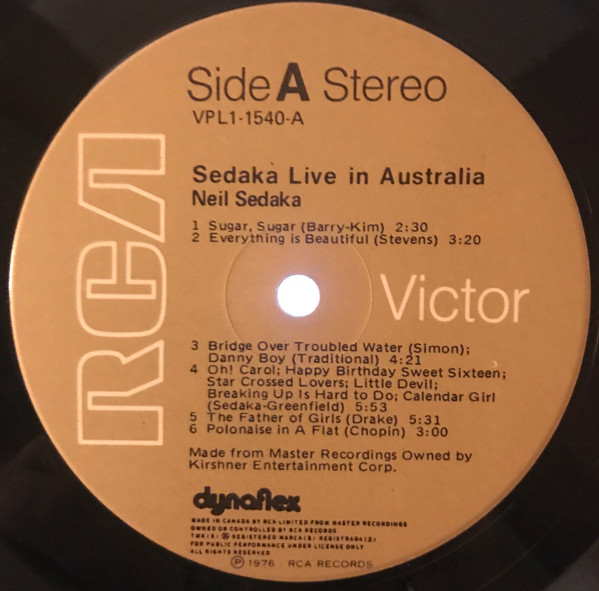 Neil Sedaka - Sedaka Live In Australia (LP, Album, Dyn) (Mint (M)) - Image 3