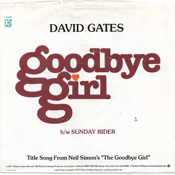 David Gates - Goodbye Girl (7", Single) (Near Mint (NM or M-)) - Image 4