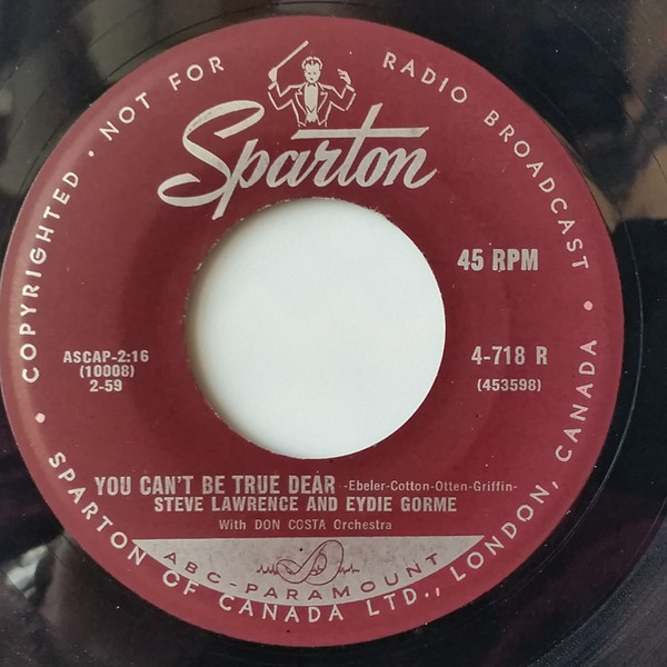 Steve & Eydie - Sentimental Me / You Can't Be True Dear (7") (Very Good Plus (VG+)) - Image 2