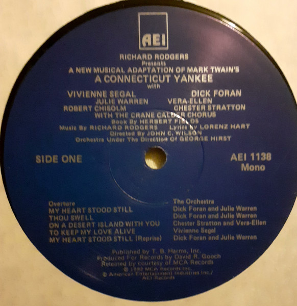 Rodgers & Hart - Vivienne Segal, Dick Foran, Julie Warren, Vera-Ellen, Robert Chisholm (2), Chester Stratton - A Connecticut Yankee (LP, Album, Mono, Gat) (Mint (M)) - Image 4