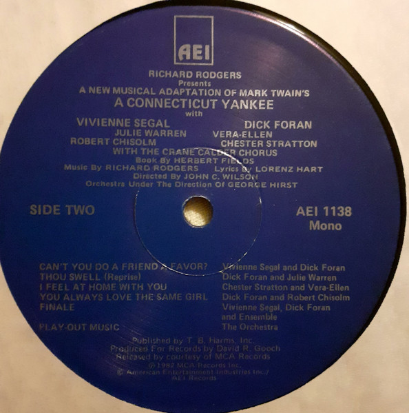 Rodgers & Hart - Vivienne Segal, Dick Foran, Julie Warren, Vera-Ellen, Robert Chisholm (2), Chester Stratton - A Connecticut Yankee (LP, Album, Mono, Gat) (Mint (M)) - Image 5