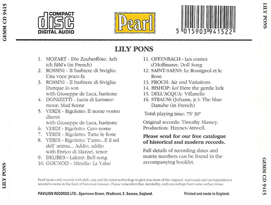 Lily Pons - Lily Pons (CD, Comp) (Near Mint (NM or M-)) - Image 2