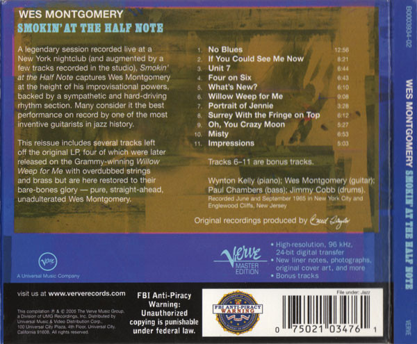 Wynton Kelly Trio / Wes Montgomery - Smokin' At The Half Note (CD, Album, RE, Dig) (Near Mint (NM or M-)) - Image 2
