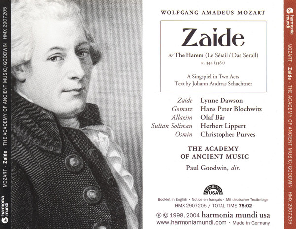 Wolfgang Amadeus Mozart - Lynne Dawson, Hans Peter Blochwitz, Olaf Bär, Herbert Lippert, Christopher Purves, The Academy Of Ancient Music, Paul Goodwin (2) - Zaide K. 344 (336b) (CD) (Near Mint (NM or M-)) - Image 2