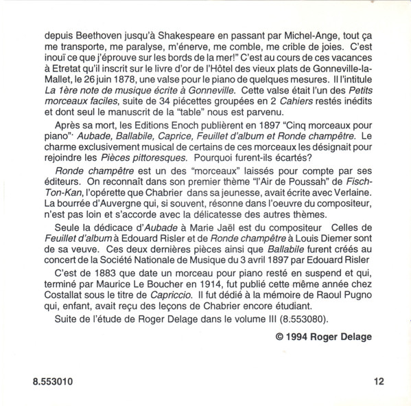 Emmanuel Chabrier, Georges Rabol - Piano Works Vol. 2 (CD) (Near Mint (NM or M-)) - Image 2