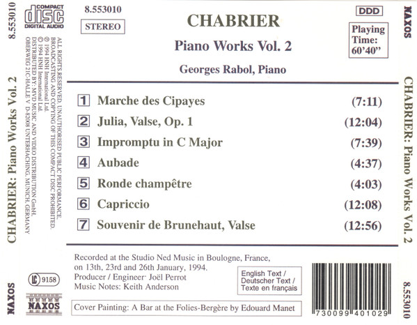 Emmanuel Chabrier, Georges Rabol - Piano Works Vol. 2 (CD) (Near Mint (NM or M-)) - Image 5