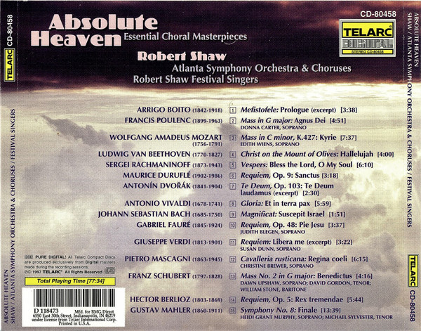 Various, Atlanta Symphony Orchestra, Atlanta Symphony Chorus, Robert Shaw Festival Singers, Robert Shaw - Absolute Heaven, Essential Choral Masterpieces (CD, Comp, Club, BMG) (Near Mint (NM or M-)) - Image 2