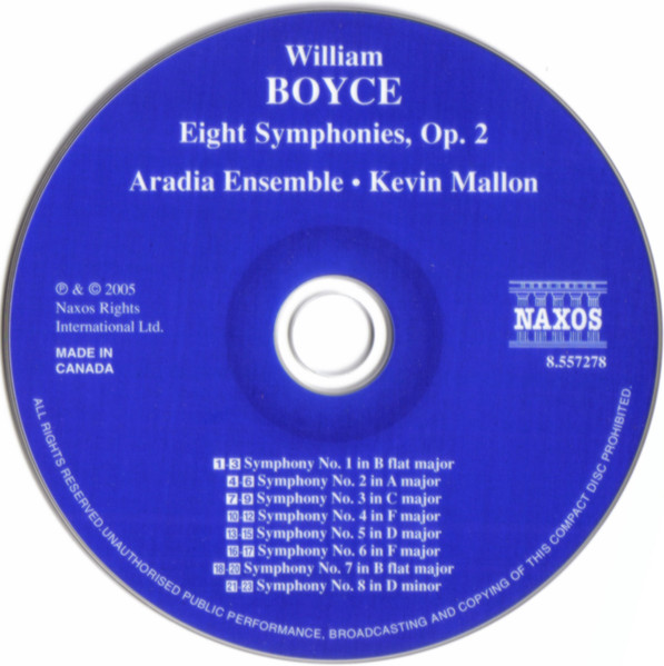 William Boyce - Aradia Ensemble, Kevin Mallon - Eight Symphonies, Op. 2 (CD, Album) (Near Mint (NM or M-)) - Image 2