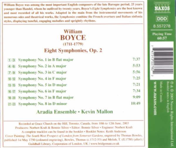 William Boyce - Aradia Ensemble, Kevin Mallon - Eight Symphonies, Op. 2 (CD, Album) (Near Mint (NM or M-)) - Image 4