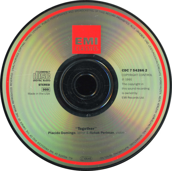 Placido Domingo & Itzhak Perlman - Together (CD, Album) (Near Mint (NM or M-)) - Image 4