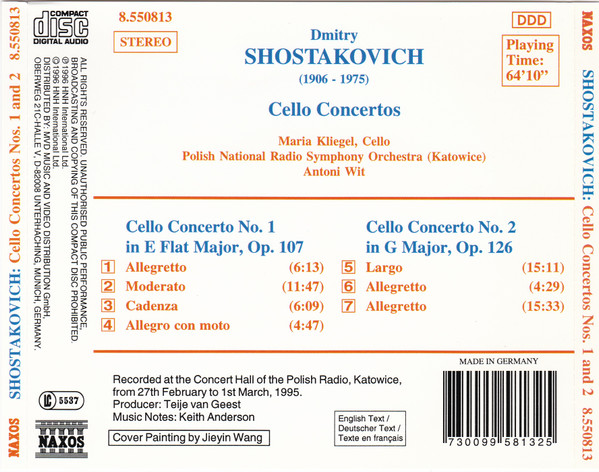 Dmitri Shostakovich - Maria Kliegel, Polish National Radio Symphony Orchestra, Antoni Wit - Cello Concertos Nos. 1 And 2 (CD, P+O) (Near Mint (NM or M-)) - Image 2