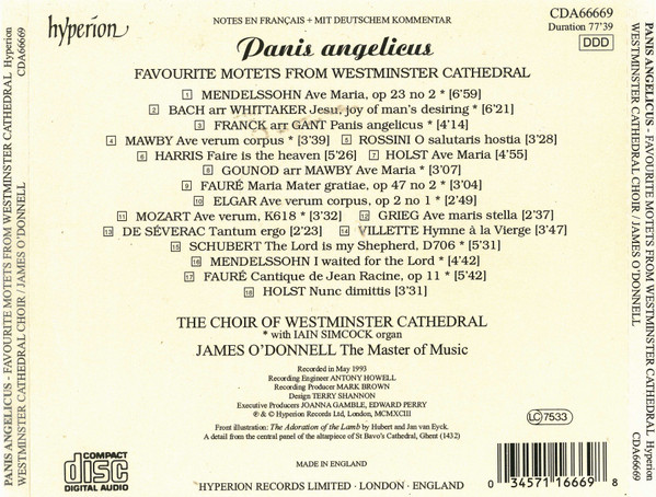 Westminster Cathedral Choir, James O'Donnell (2), Iain Simcock - Panis Angelicus (Favourite Motets From Westminster Cathedral) (CD, Album) (Near Mint (NM or M-)) - Image 2
