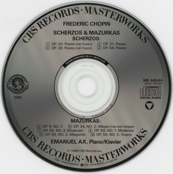 Emanuel Ax, Frédéric Chopin - Scherzos & Mazurkas (CD, Album) (Near Mint (NM or M-)) - Image 3