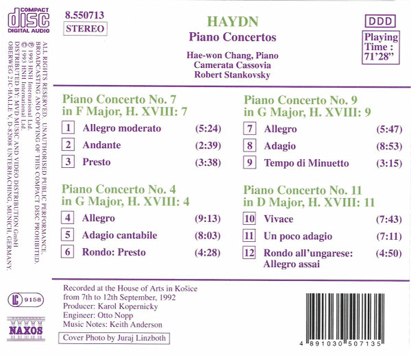 Joseph Haydn, Hae-won Chang, Camerata Cassovia, Robert Stankovsky - Piano Concertos (Nos. 4, 7, 9 And 11) (CD, Album) (Near Mint (NM or M-)) - Image 2