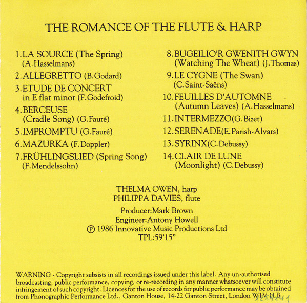Philippa Davies, Thelma Owen - The Romance Of The Flute & Harp (CD, Album) (Near Mint (NM or M-)) - Image 5
