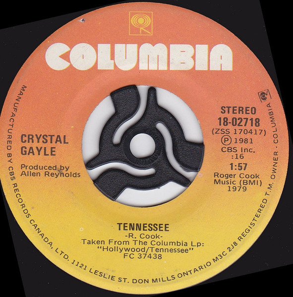 Crystal Gayle - You Never Gave Up On Me / Tennessee (7") (Very Good Plus (VG+)) - Image 2