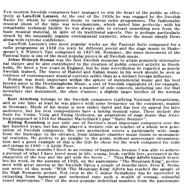 Lars-Erik Larsson, Johan Helmich Roman, Kurt Atterberg, Hilding Rosenberg, Hugo Alfvén, Karl-Birger Blomdahl, Stockholm Sinfonietta, Jan-Olav Wedin, Alf Nilsson, Nils-Erik Sparf, Jouko Mansnerus, Elemér Lavotha - A Swedish Pastorale - A Winter's Tale; Concerto For Oboe D'Amore; Suite No. 3; Piece For Cello & Strings (CD, Album) (Near Mint (NM or M-)) - Image 4