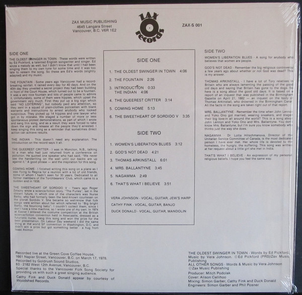 Vera Johnson With Cathy Fink And Duck Donald - That's What I Believe (LP, Album) (Mint (M)) - Image 2