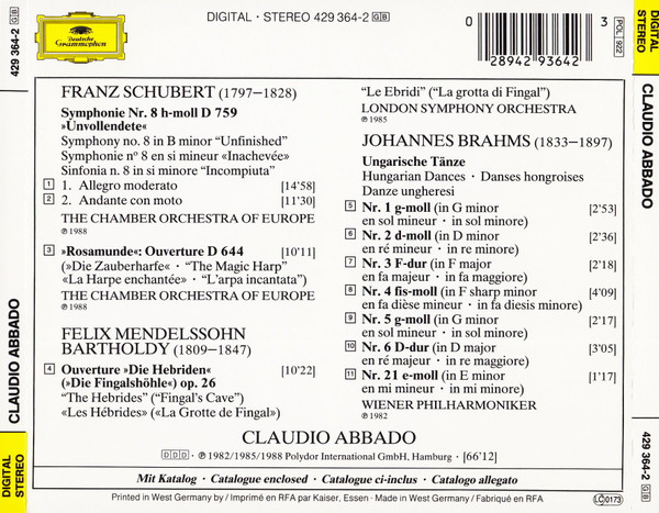 Claudio Abbado - Schubert / Mendelssohn / Brahms (CD, Comp) (Near Mint (NM or M-)) - Image 2