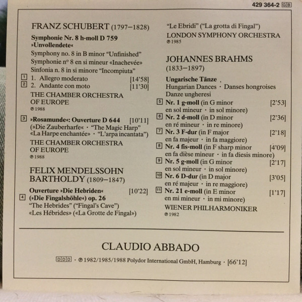 Claudio Abbado - Schubert / Mendelssohn / Brahms (CD, Comp) (Near Mint (NM or M-)) - Image 5