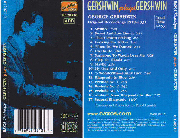 George Gershwin - Gershwin Plays Gershwin (CD, Comp, Mono) (Near Mint (NM or M-)) - Image 2