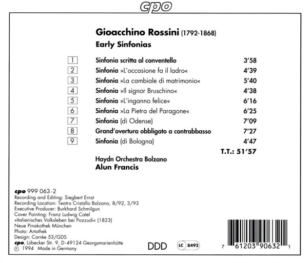 Gioacchino Rossini - Orchestra Haydn Di Bolzano E Trento, Alun Francis - Early Sinfonias (CD, Album) (Near Mint (NM or M-)) - Image 2
