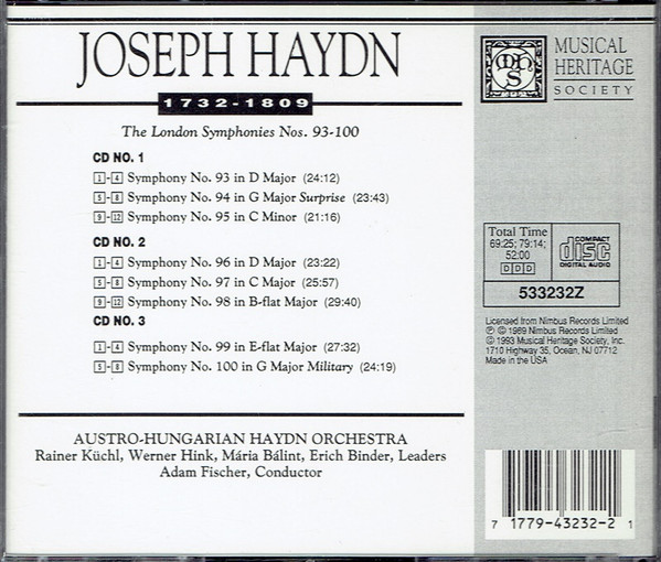 Joseph Haydn, Austro-Hungarian Haydn Orchestra, Adam Fischer (2) - The London Symphonies Nos. 93-100 (3xCD) (Near Mint (NM or M-)) - Image 2