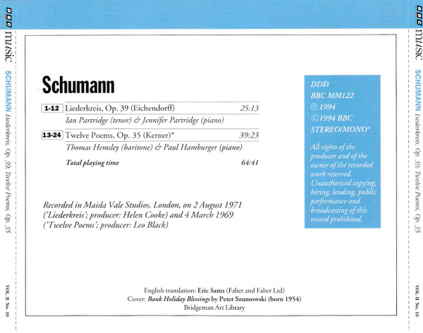 Robert Schumann - Liederkreis, Op. 39 / Twelve Poems, Op. 35 (CD) (Near Mint (NM or M-)) - Image 2