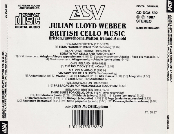 Julian Lloyd Webber, John McCabe (2) - British Cello Music (CD, Album) (Near Mint (NM or M-)) - Image 2
