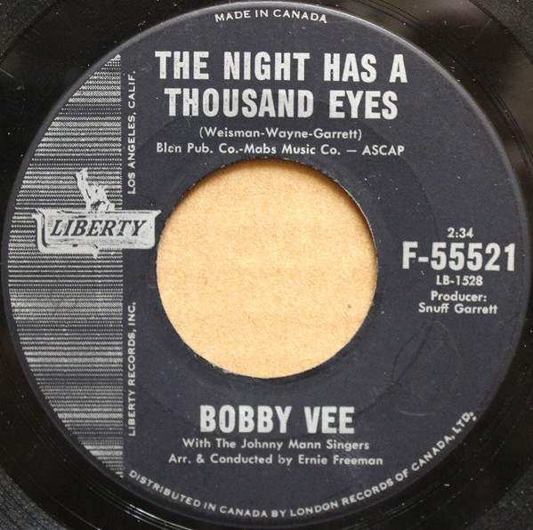 Bobby Vee - The Night Has A Thousand Eyes / Anonymous Phone Call (7") (Very Good Plus (VG+))