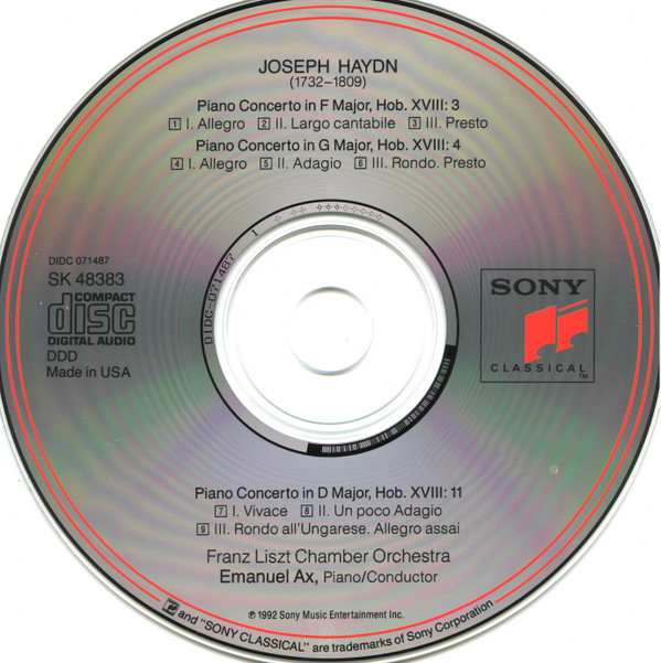 Joseph Haydn - Liszt Ferenc Chamber Orchestra, Emanuel Ax - Piano Concertos (F Major · G Major · D Major) (CD) (Near Mint (NM or M-)) - Image 3