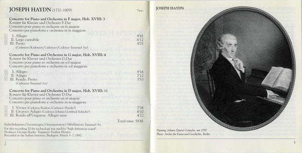 Joseph Haydn - Liszt Ferenc Chamber Orchestra, Emanuel Ax - Piano Concertos (F Major · G Major · D Major) (CD) (Near Mint (NM or M-)) - Image 5