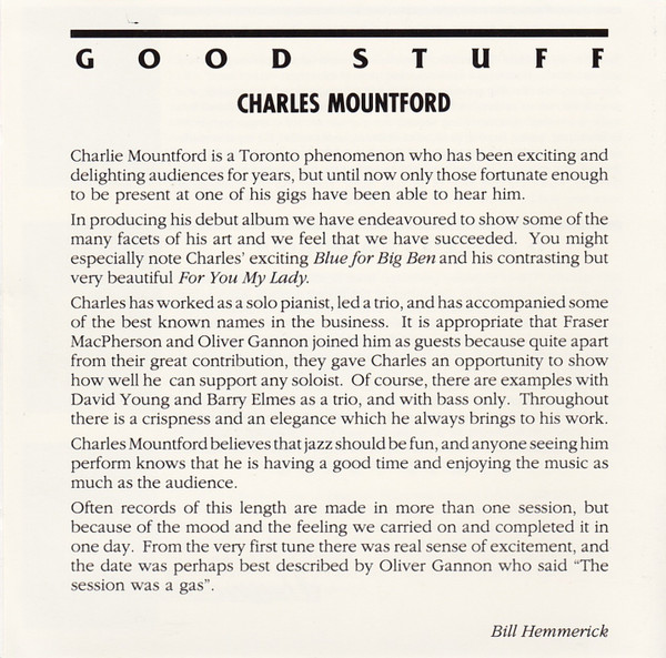 Charles Mountford Trio - Good Stuff (CD, Album) (Near Mint (NM or M-)) - Image 3