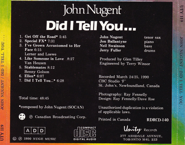 John Nugent - Did I Tell You... (CD, Album) (Near Mint (NM or M-)) - Image 2