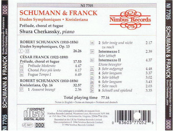 Shura Cherkassky - Schumann & Franck - Etudes Symphoniques, Kreisleriana (CD) (Near Mint (NM or M-)) - Image 2