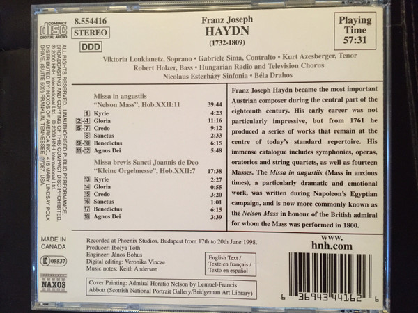 Joseph Haydn - Nelson Mass, Kleine Orgelmesse (Little Organ Mass) (CD, Album) (Near Mint (NM or M-)) - Image 2