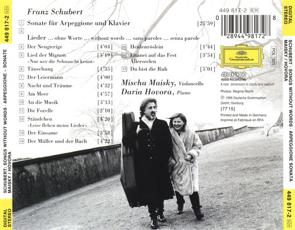 Franz Schubert, Mischa Maisky, Daria Hovora - Songs Without Words (CD, Album, RE, EDC) (Near Mint (NM or M-)) - Image 2