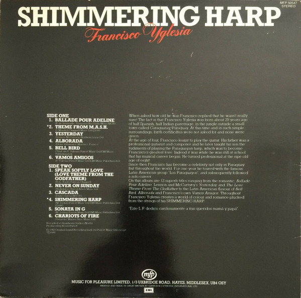 Francisco Yglesia - Shimmering Harp (LP, Album) (Mint (M)) - Image 2