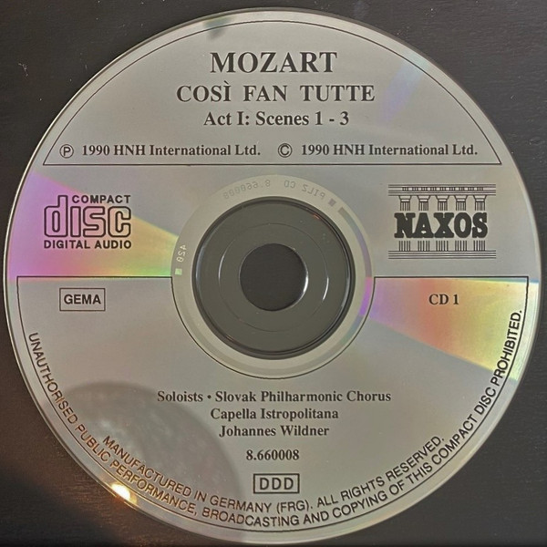 Wolfgang Amadeus Mozart, Slovak Philharmonic Chorus, Capella Istropolitana, Joanna Borowska, Rohangiz Yachmi, John Dickie, Andrea Martin (2), Priti Coles, Peter Mikuláš - Cosi Fan Tutte (3xCD, Album) (Near Mint (NM or M-)) - Image 2