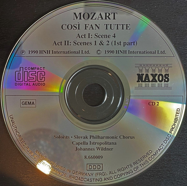 Wolfgang Amadeus Mozart, Slovak Philharmonic Chorus, Capella Istropolitana, Joanna Borowska, Rohangiz Yachmi, John Dickie, Andrea Martin (2), Priti Coles, Peter Mikuláš - Cosi Fan Tutte (3xCD, Album) (Near Mint (NM or M-)) - Image 3