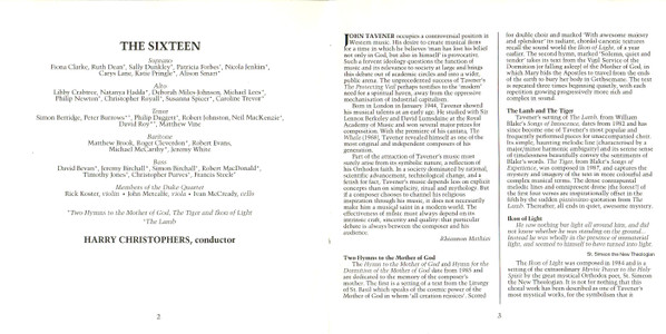 John Tavener, The Sixteen, The Duke Quartet, Harry Christophers - Ikon Of Light • Two Hymns To The Mother Of God • Today The Virgin • The Tiger • The Lamb • Eonia (CD, Album) (Near Mint (NM or M-)) - Image 4