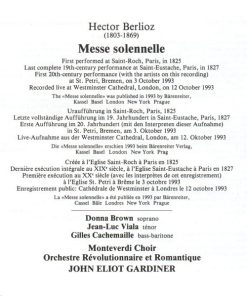 Alternative view of Hector Berlioz - Donna Brown, Jean-Luc Viala, Gilles Cachemaille, The Monteverdi Choir, Orchestre Révolutionnaire Et Romantique, John Eliot Gardiner - Messe Solennelle (CD) (Near Mint (NM or M-))