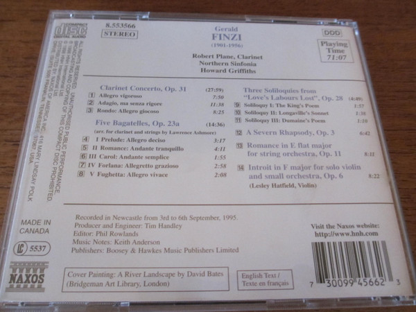 Gerald Finzi – Robert Plane, Northern Sinfonia, Howard Griffiths - Clarinet Concerto / Five Bagatelles (CD, Album) (Near Mint (NM or M-)) - Image 2