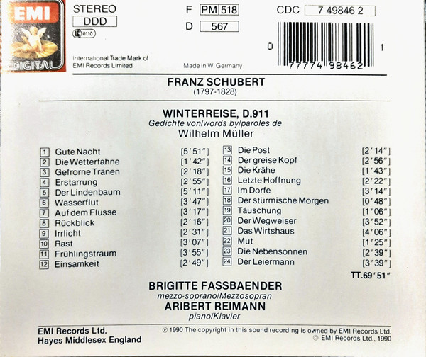 Franz Schubert - Brigitte Fassbaender, Aribert Reimann - Winterreise (CD, Album) (Near Mint (NM or M-)) - Image 2