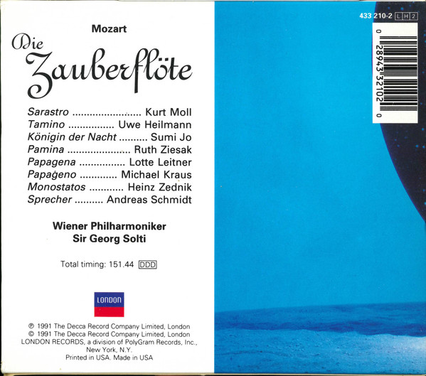 Wolfgang Amadeus Mozart : Uwe Heilmann, Ruth Ziesak, Michael Kraus, Sumi Jo, Kurt Moll, Wiener Philharmoniker, Georg Solti - Die Zauberflöte (2xCD, Album) (Near Mint (NM or M-)) - Image 2