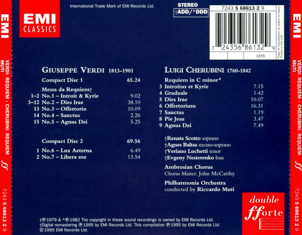 Giuseppe Verdi, Luigi Cherubini - Renata Scotto, Agnes Baltsa, Veriano Luchetti, Evgeny Nesterenko, Riccardo Muti - Requiem Mass - Requiem In C Minor (2xCD, Comp, RM) (Near Mint (NM or M-)) - Image 2