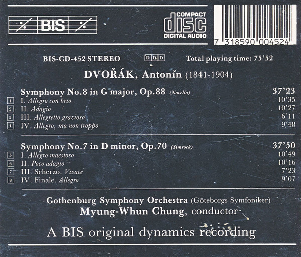 Antonín Dvořák, Göteborgs Symfoniker, Myung-Whun Chung - Symphonies 7 & 8 (CD, Album) (Near Mint (NM or M-)) - Image 2