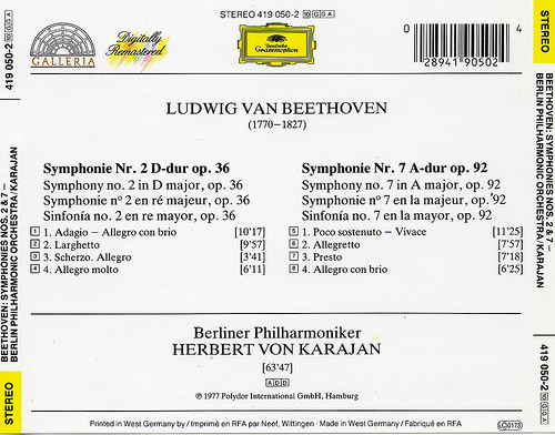 Ludwig van Beethoven / Berliner Philharmoniker / Herbert von Karajan - Symphonies Nos. 2 & 7 (CD, Comp, RM) (Near Mint (NM or M-)) - Image 2