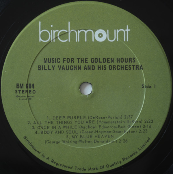 Billy Vaughn And His Orchestra - Music For The Golden Hours (LP, Album, RE) (Mint (M)) - Image 3